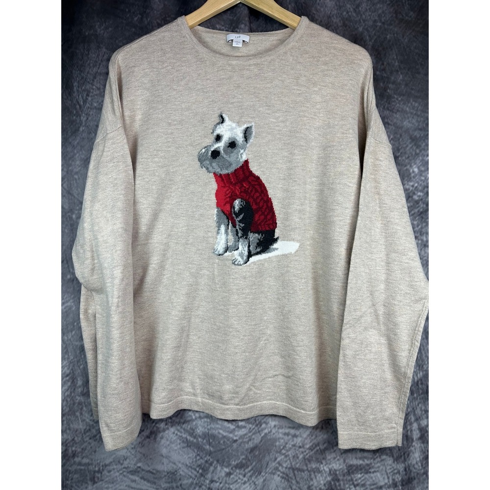 J. Jill Sweater Women Lg Tall Oatmeal Scottie Dog Graphic Cotton Blend SSW211343